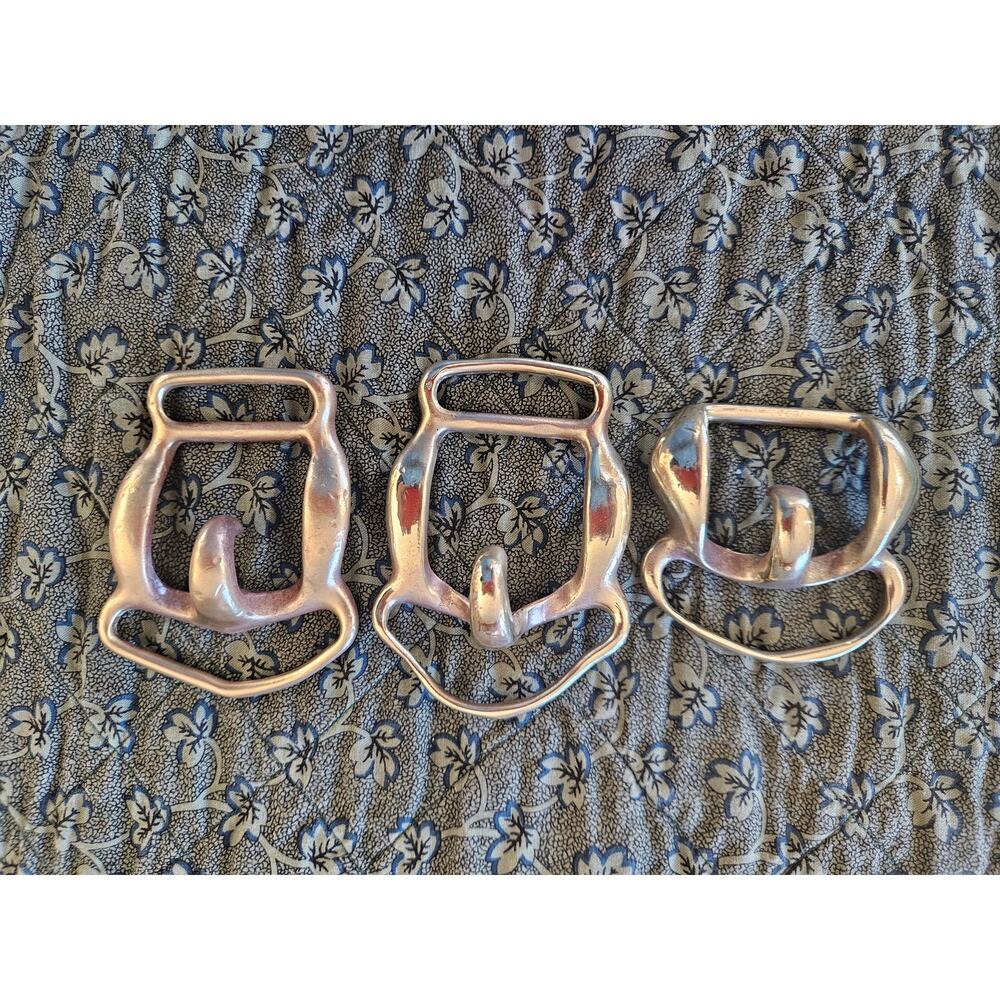 Vintage set of three Antique Solid Bronze Horse Buckle Bridle Harness Equestrian